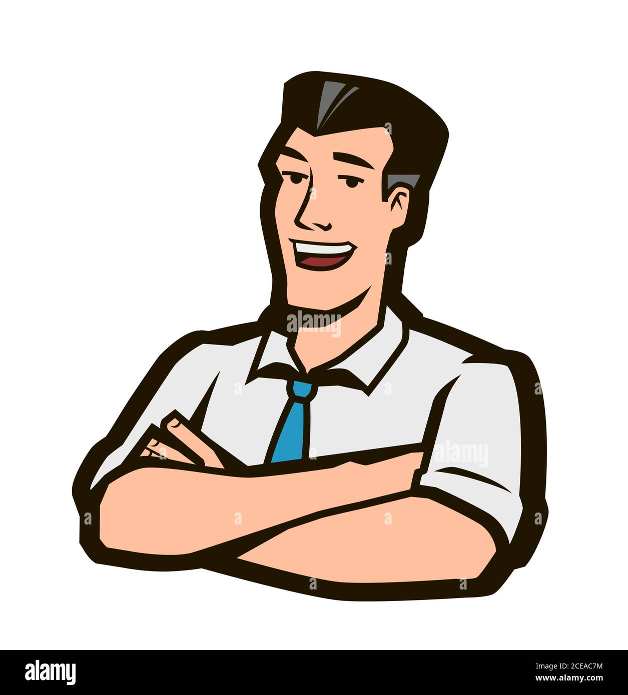 Logo uomo d'affari felice. Direttore, insegnante, concetto aziendale Illustrazione Vettoriale