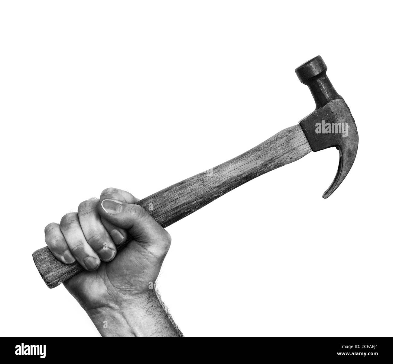 Concetto di martello di tenuta manuale maschio con spazio di copia Foto Stock