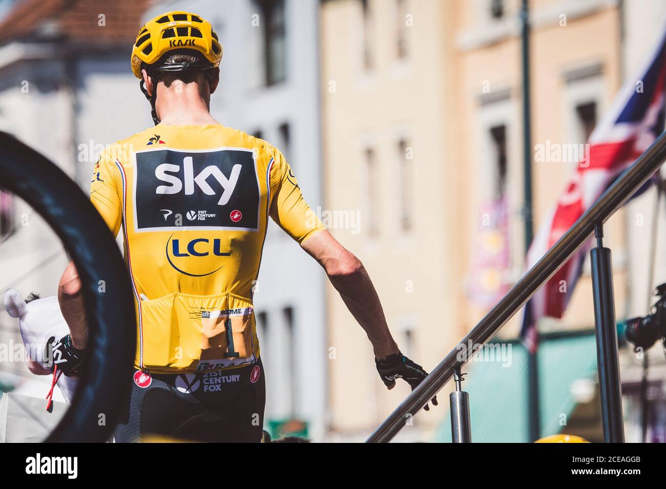 6 luglio 2017, Francia; Ciclismo, Tour de France 6° tappa: Chris Froome al via di scena. Foto Stock