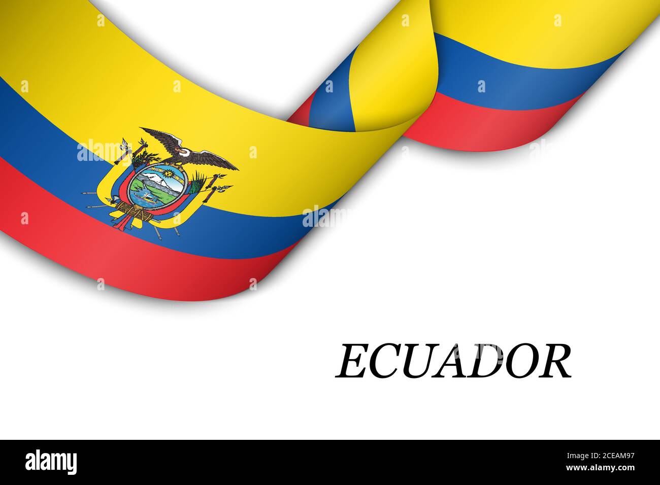 Nastro ondulato o bandiera con bandiera dell'Ecuador Illustrazione Vettoriale
