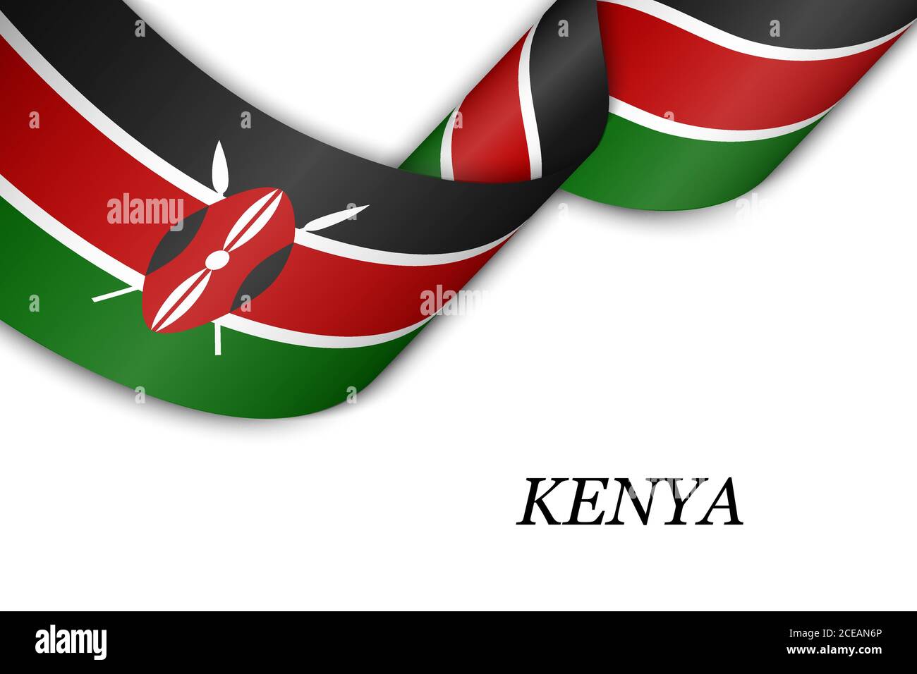 Nastro ondulato o banner con bandiera del Kenya. Illustrazione Vettoriale