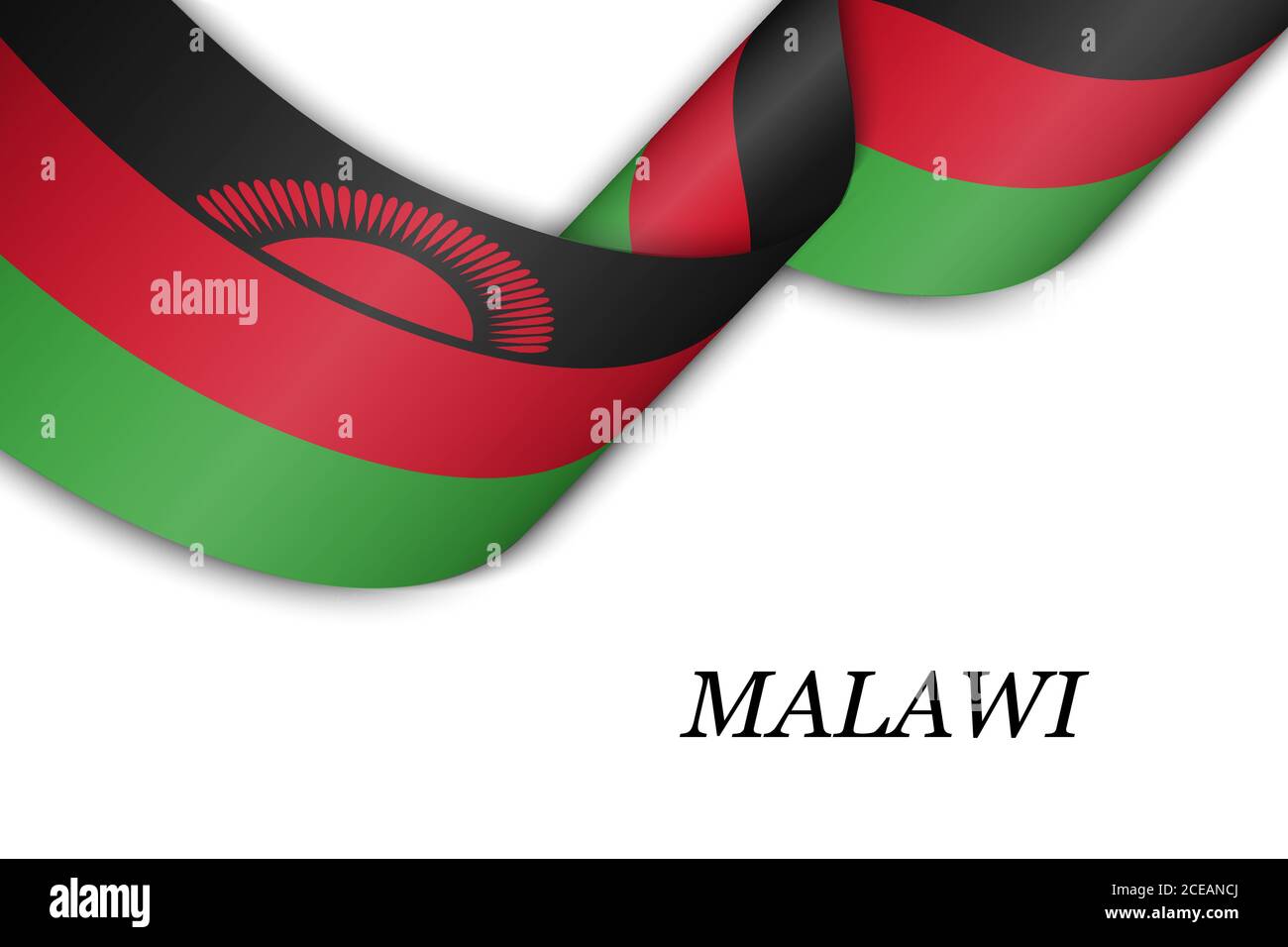 Nastro ondulato o bandiera con bandiera del Malawi. Illustrazione Vettoriale