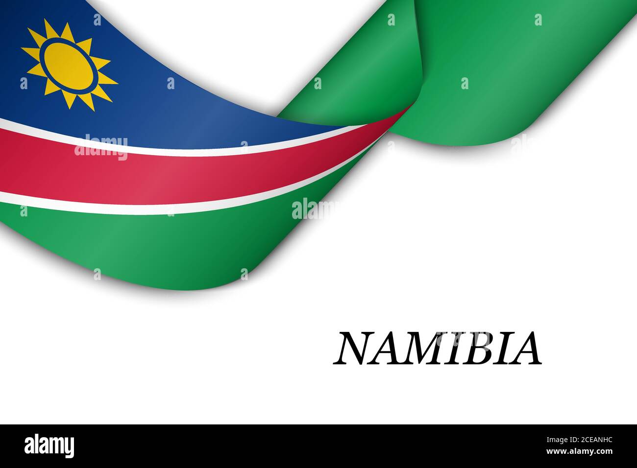 Nastro ondulato o striscione con bandiera della Namibia. Illustrazione Vettoriale