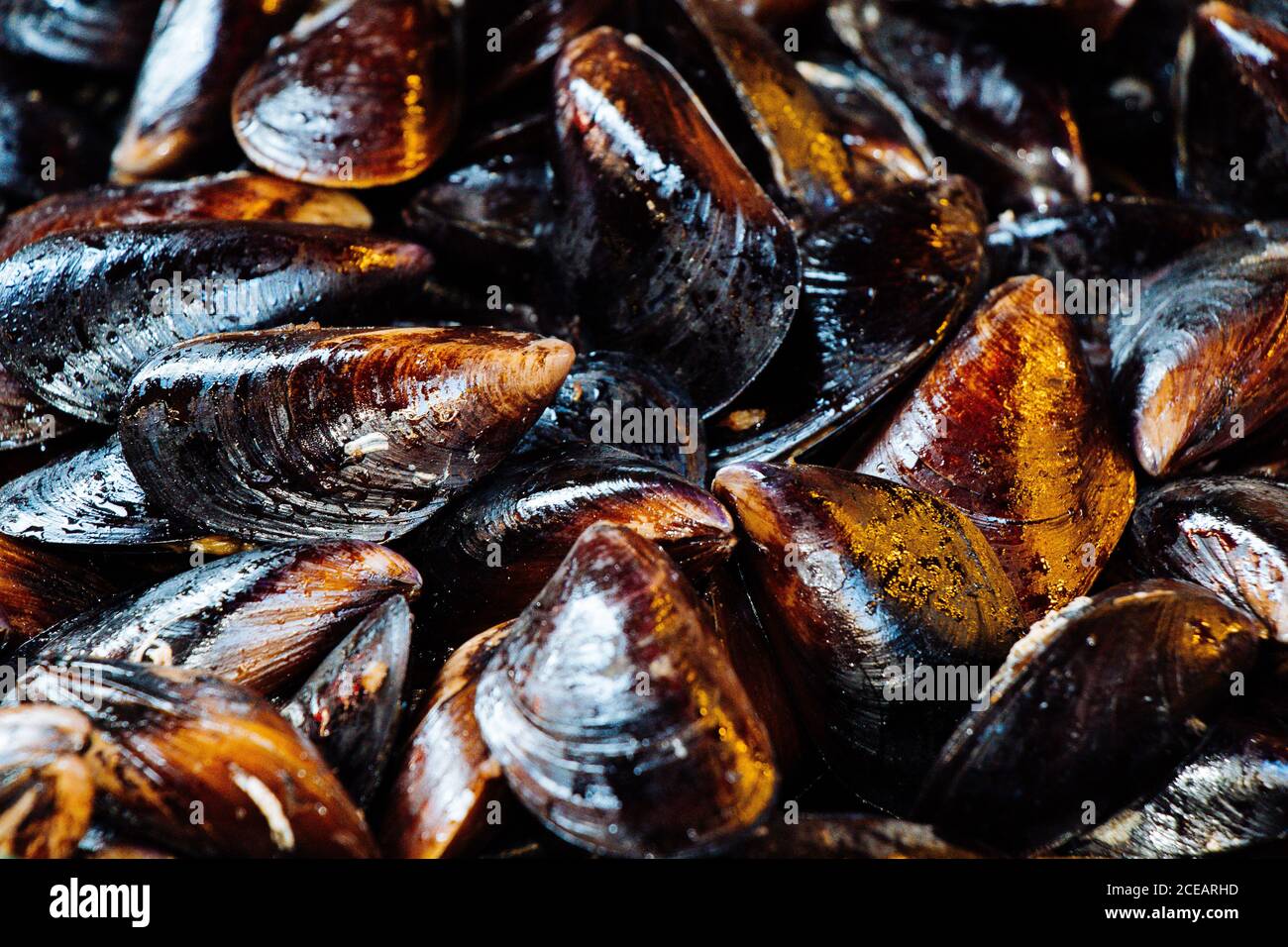 Piatto di cozze cotte in stile turco di cucina mediterranea Foto Stock