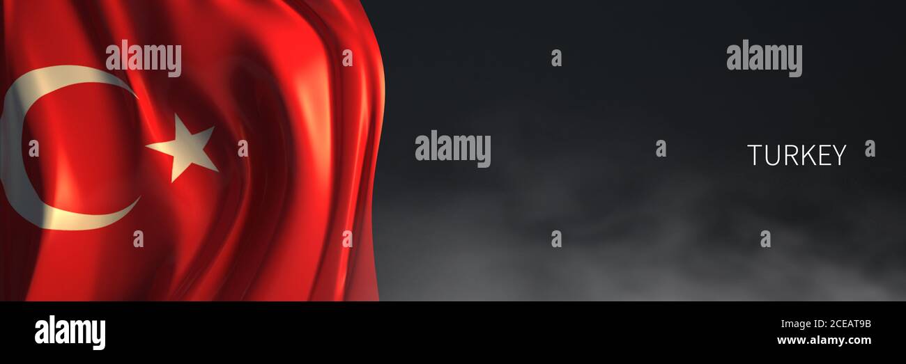 Bandiera della Turchia con sfondo scuro. Bandiera del rendering 3d dei paesi del Medio Oriente. Foto Stock