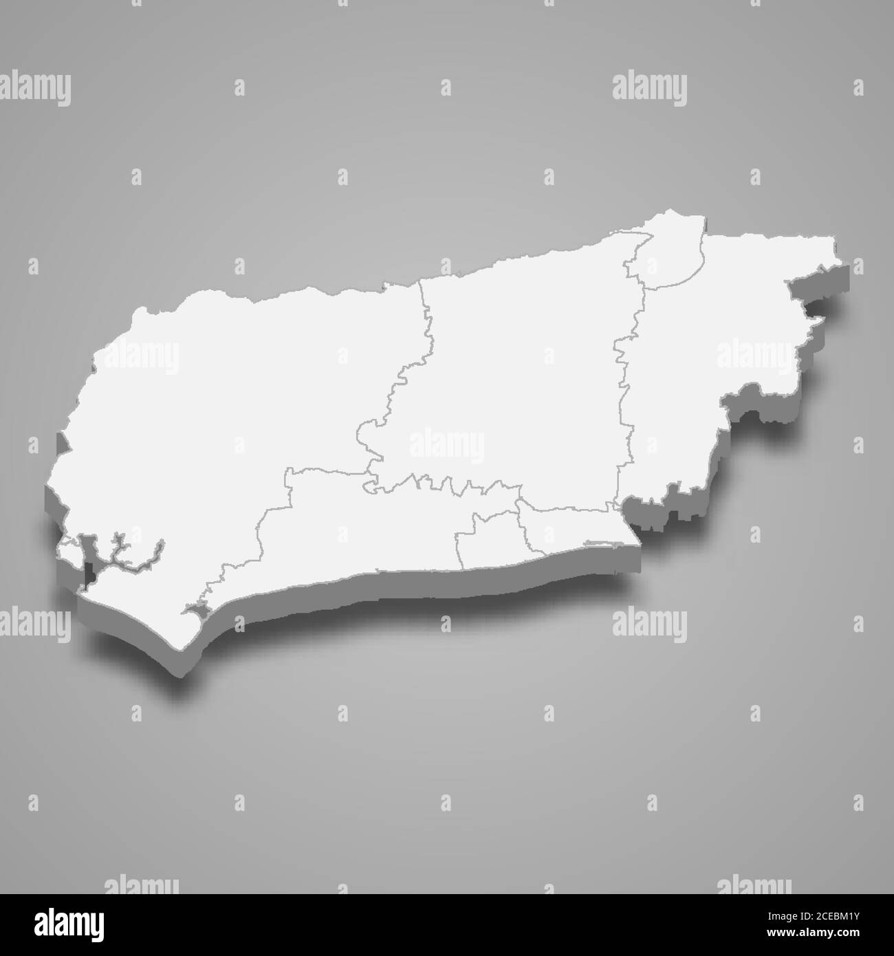 la mappa 3d del Sussex occidentale è una contea cerimoniale di Inghilterra Illustrazione Vettoriale