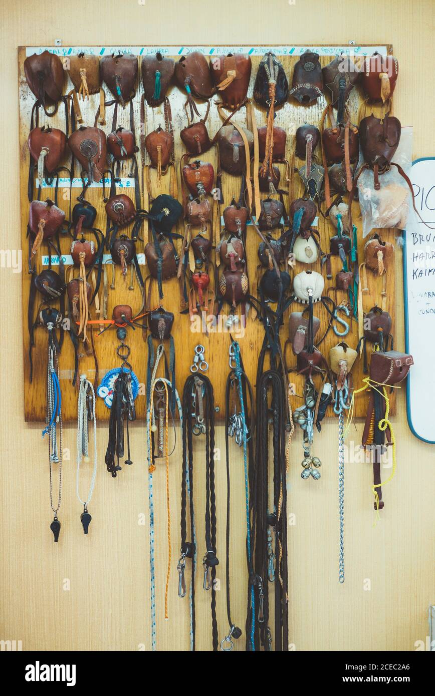 Cappelli di protezione per uccelli a parete Foto Stock