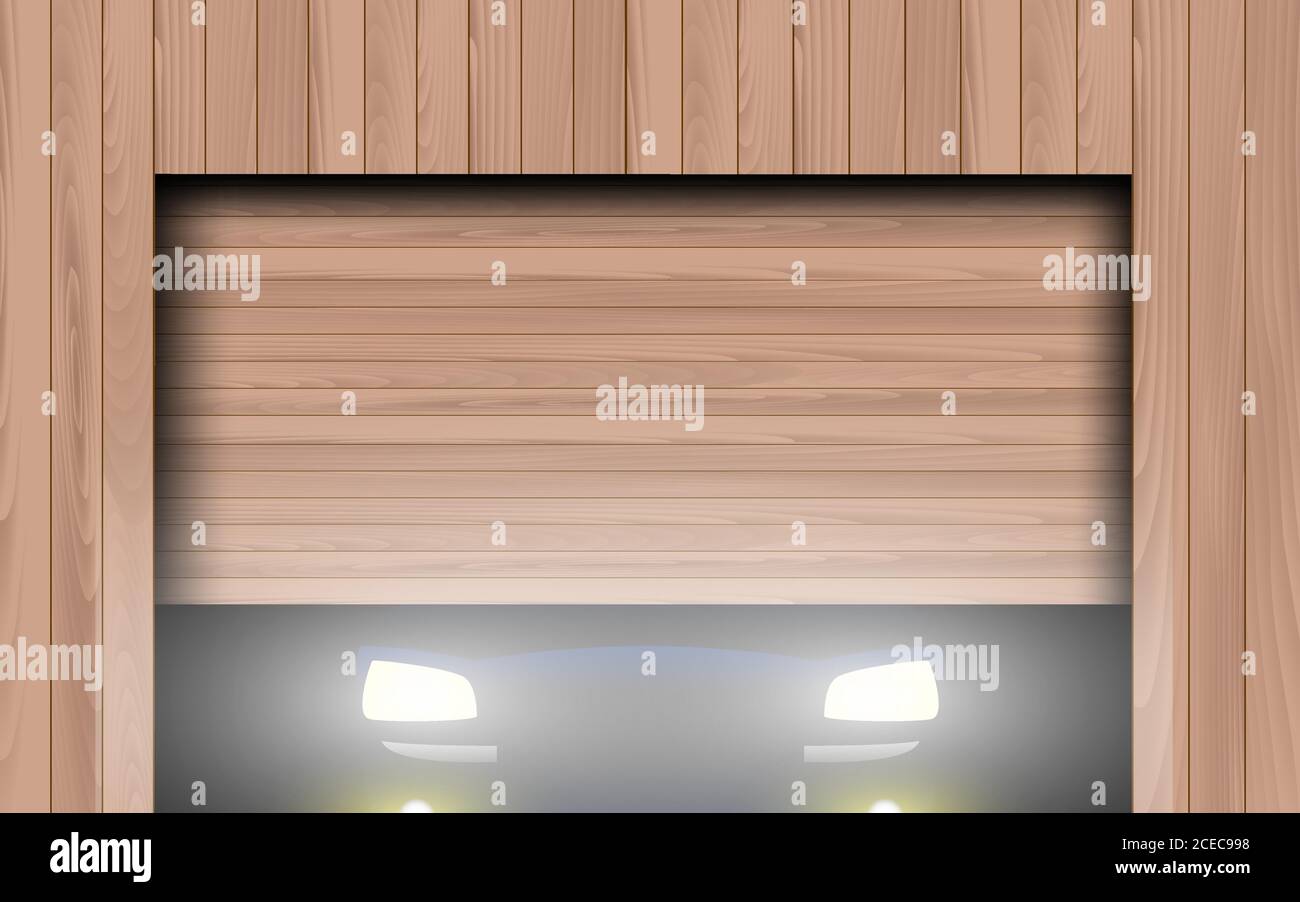 luce di un'auto in garage di legno Illustrazione Vettoriale