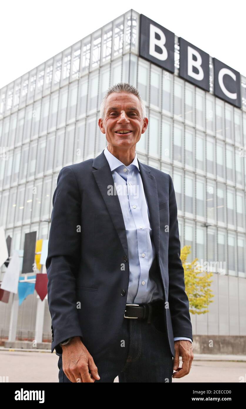 Tim DAVIE, nuovo Direttore Generale della BBC, arriva alla BBC Scotland di Glasgow per la sua prima giornata di ruolo. Foto Stock