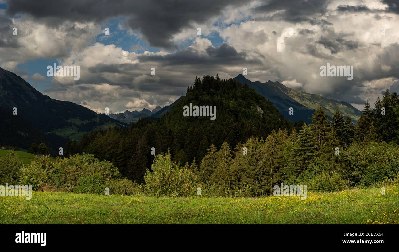 Vista sulle montagne del Gruyere da Leysin, Svizzera Foto Stock