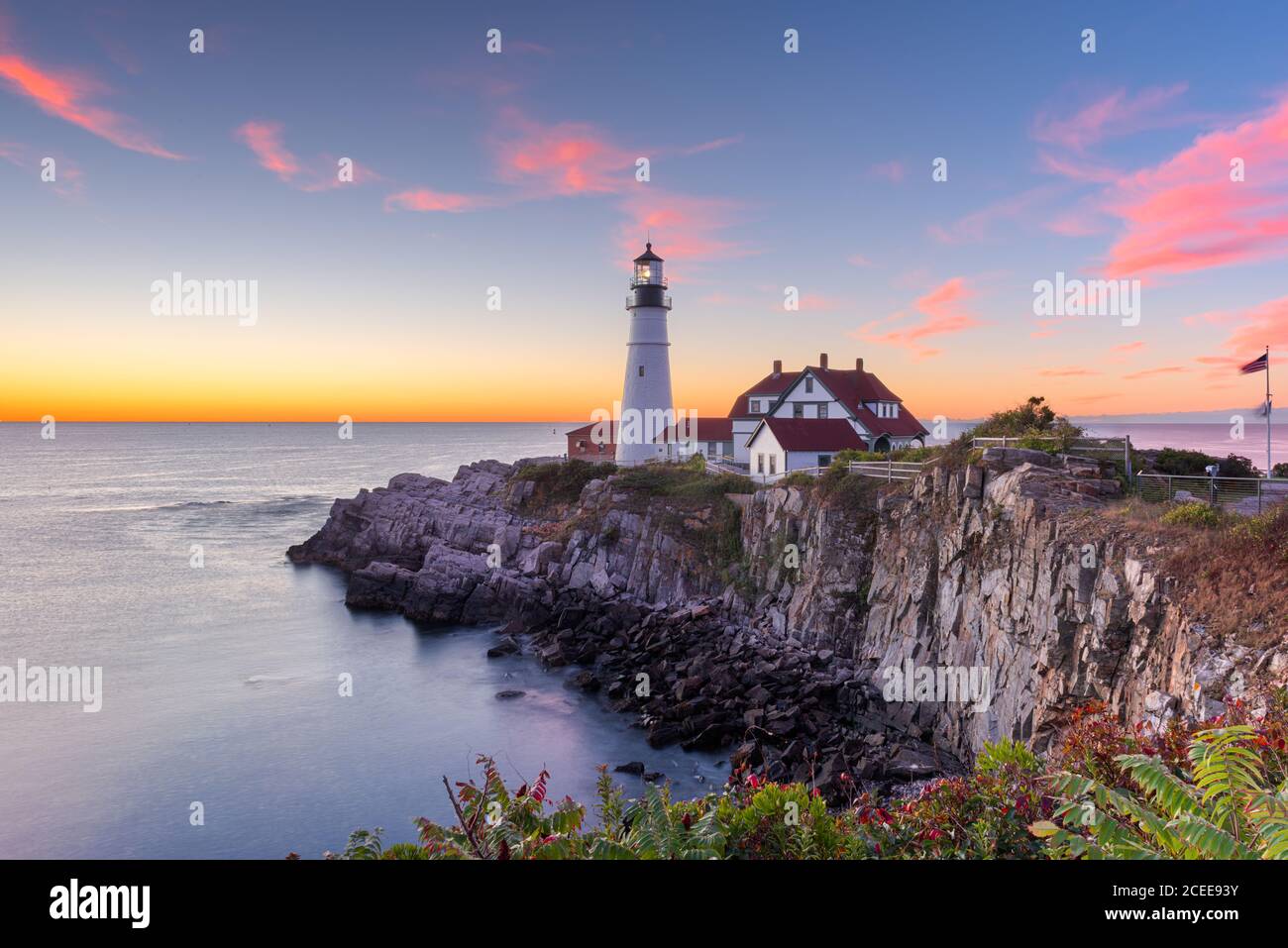 Portland, Maine, USA al Portland Head Light al mattino. Foto Stock