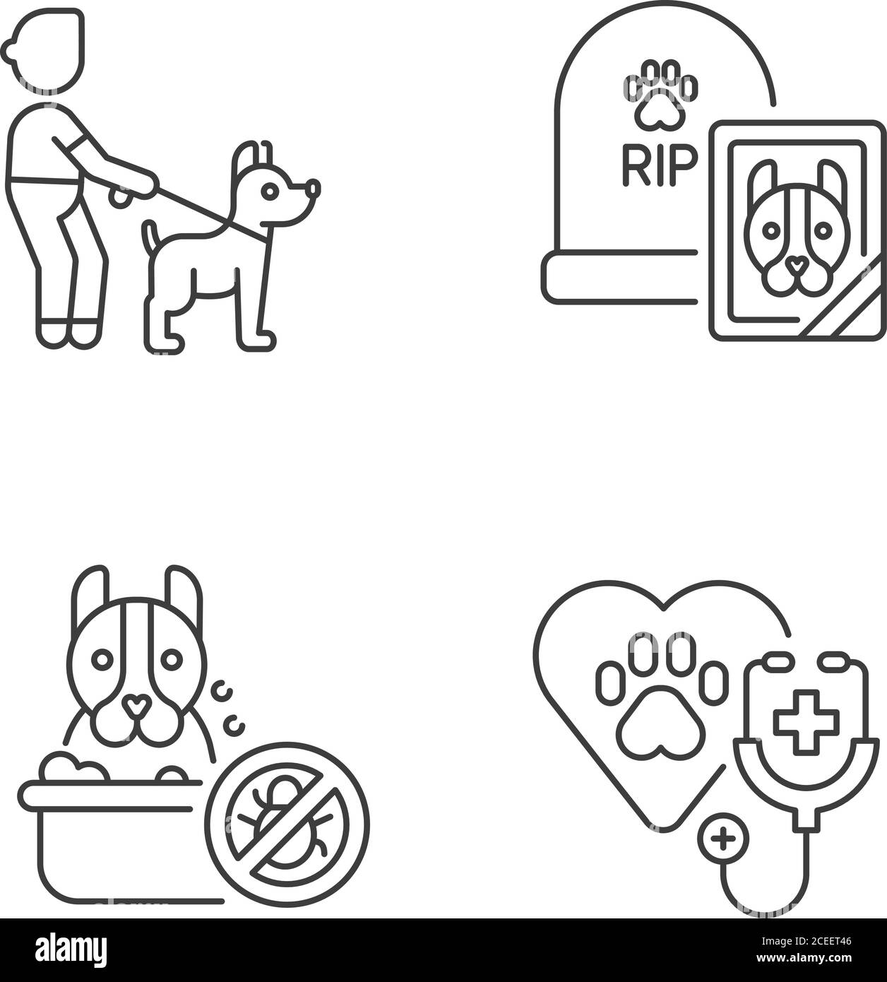 Set di icone lineari dei servizi di trattamento PET Illustrazione Vettoriale