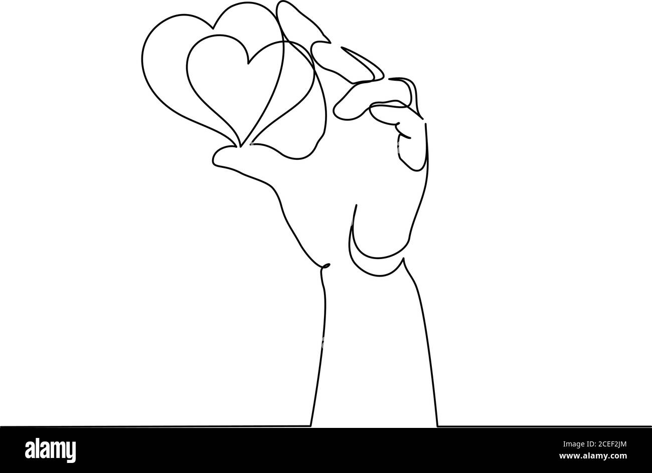 Segno cardiaco con la mano. Stile di disegno continuo a una linea. Schizzo lineare nero isolato su sfondo bianco. Illustrazione vettoriale Illustrazione Vettoriale