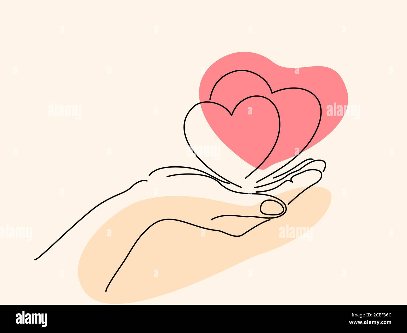 Segno cardiaco con la mano. Stile disegno lineare. Schizzo lineare nero isolato su sfondo a colori. Illustrazione vettoriale Illustrazione Vettoriale