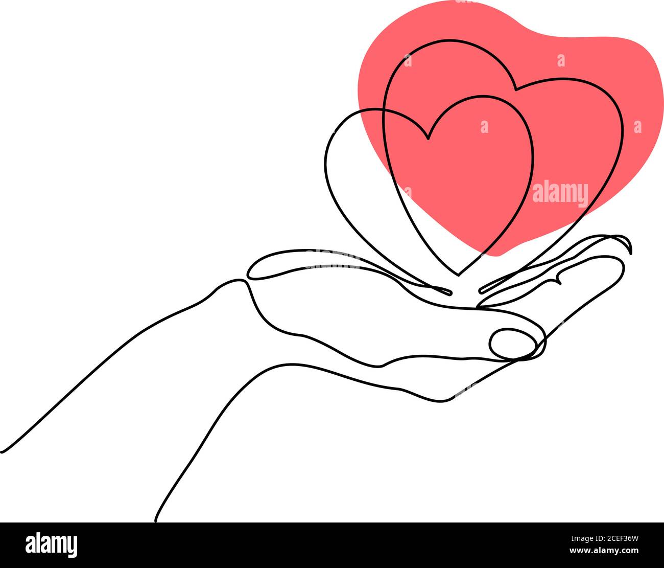 Segno cardiaco con la mano. Stile di disegno continuo a una linea. Schizzo lineare nero isolato su sfondo bianco. Illustrazione vettoriale Illustrazione Vettoriale