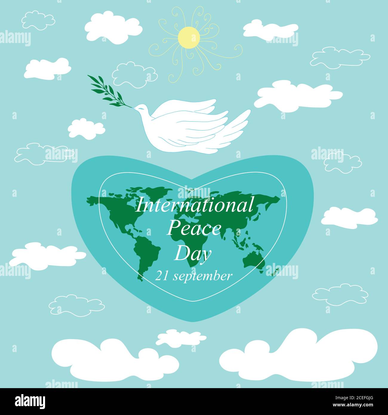 Giornata Internazionale Peace.Flying colomba con ramo, pianeta terra i Illustrazione Vettoriale