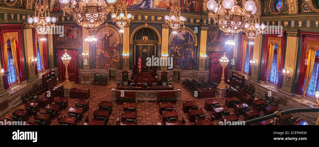 Vista delle camere del Senato della Pennsylvania dalla galleria dei visitatori Foto Stock