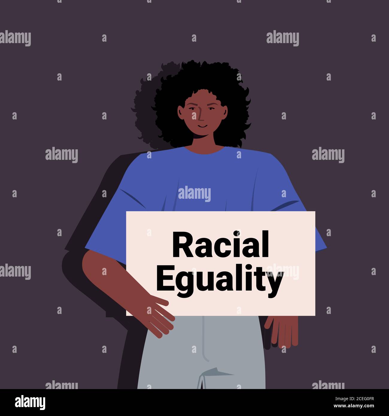 attivista africana-americana che tiene fermo il razzismo manifesto uguaglianza razziale giustizia sociale fermare la discriminazione concetto ritratto illustrazione vettoriale Illustrazione Vettoriale