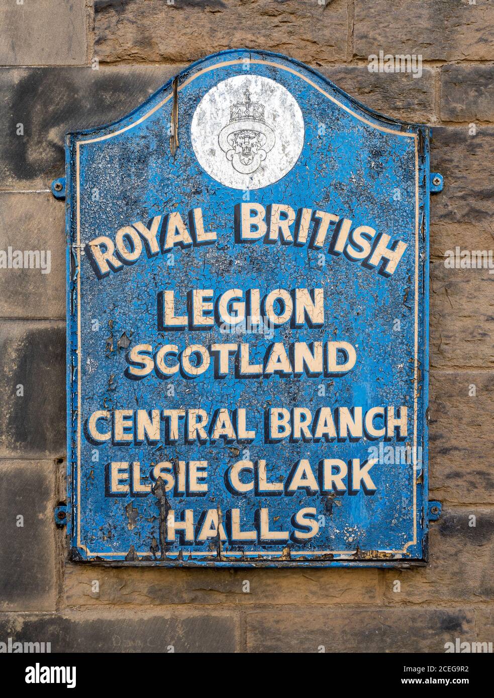 Cartello per Royal British Legion Scotland, Central Branch, Elsie Clark Halls, Edimburgo, Scozia, Regno Unito. Foto Stock