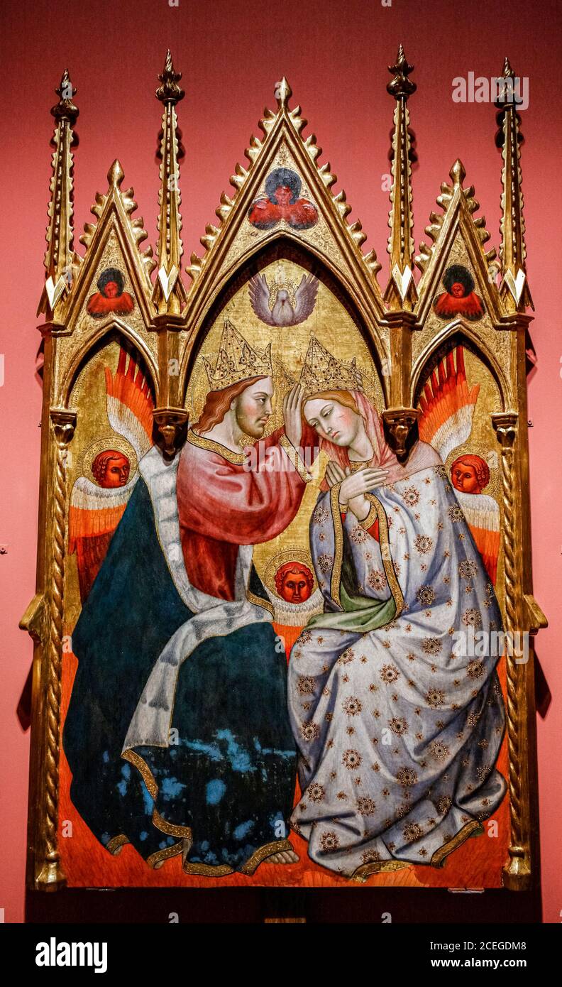 Italia Umbria Perugia - Galleria Nazionale dell'Umbria: Mostra monografica (1362-1422) - tre CESPITI del Tritico di Montepulciano: Incoronazione della verrgine Foto Stock