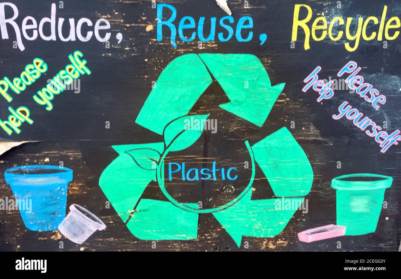 Simbolo di riciclaggio Redce Reuse Foto Stock