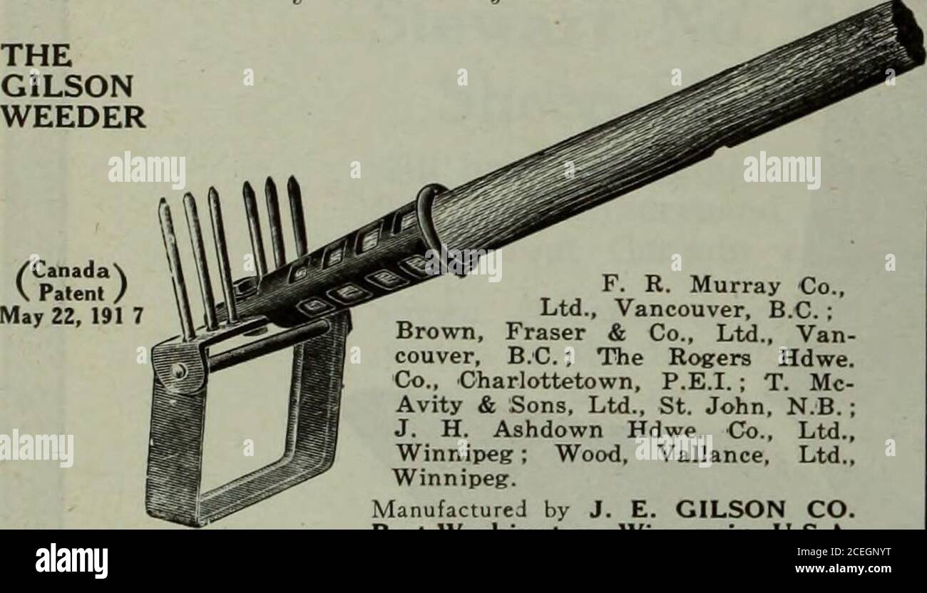 . Merchandising hardware marzo-giugno 1919. Wherev erthey havebeen intro-duced Liber-Ty cultivator-weeders e Gilson weeders che areing la zappa dal favore popolare, ha mai usato una zappa può vedere atthese nuovi attrezzi Gilson sono morewill risparmiare tempo e lavoro. E 'wonTools lungo per prendere su inorder da uno di questi jobbers IL GILSON WEEDER LIBERTYADJUSTABLECULTIVATOR CANADA PatentOct. 15, 1918 ) rapidamente outst- chiunque che uno sguardo che efficace e t prendere Gilson la vostra località.. F. R. Murray Co., Ltd., Vancouver, B.C.: Jrawn, Fraser & Co., Ltd., Van-couver, B.C.; The Rogers Hdwe.Co., Charlottetown, P.E.I. Foto Stock