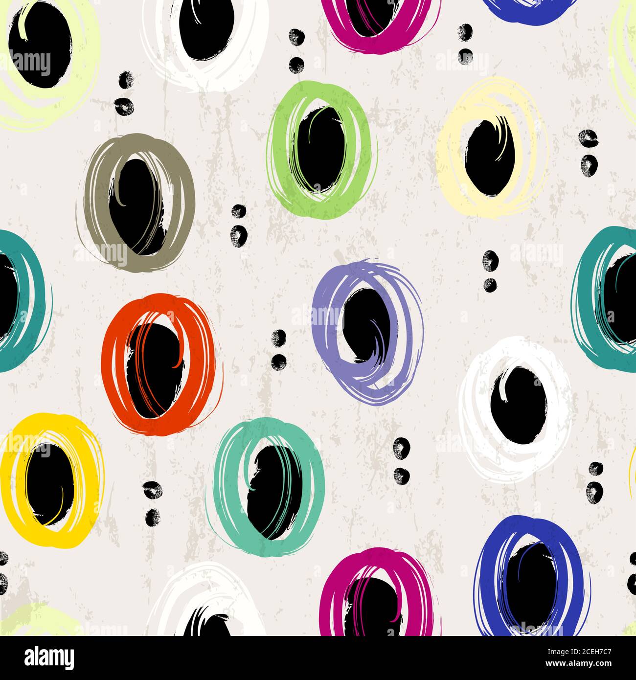 motivo di sfondo senza cuciture, con cerchi, tratti di vernice e schizzi Illustrazione Vettoriale