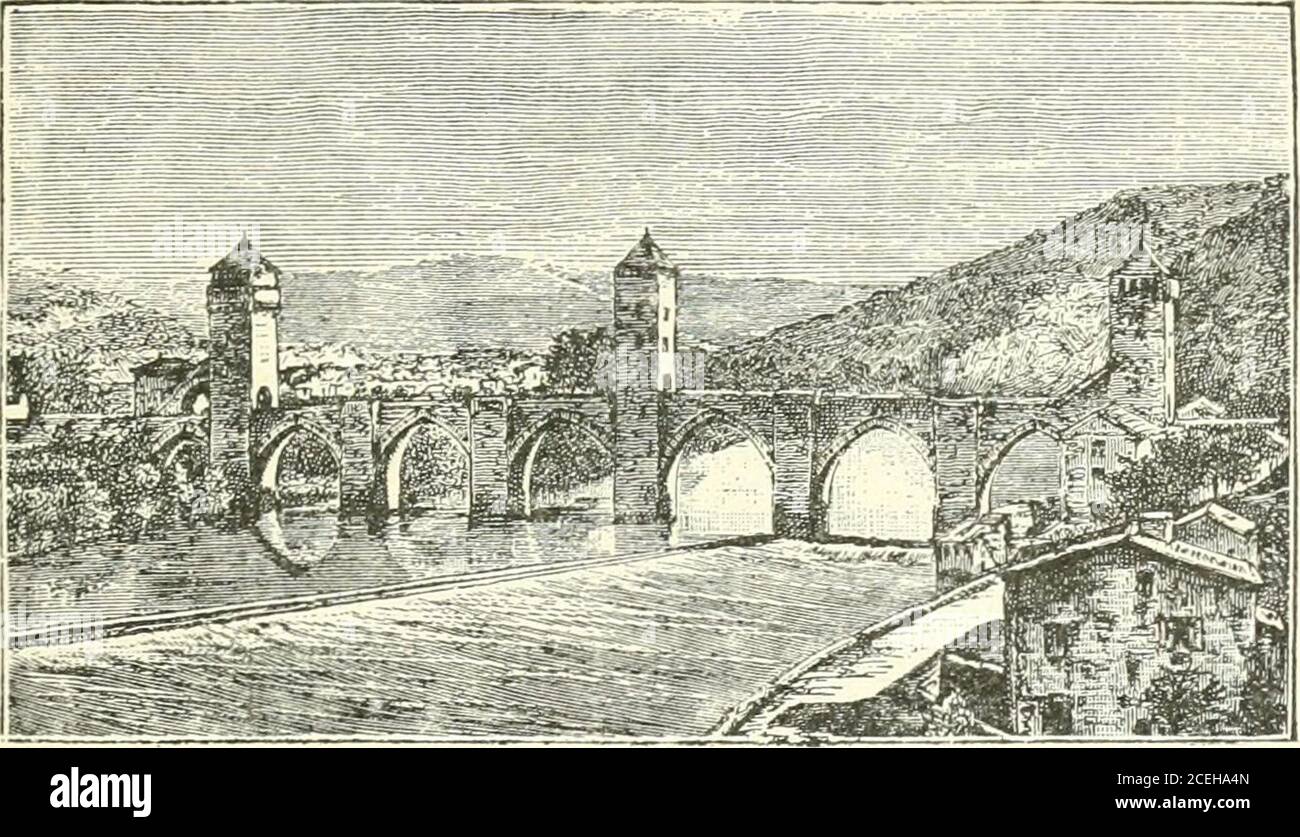 . La storia dell'architettura: Un profilo degli stili in tutti i paesi. *< Fig. 153.-Chateau de Coucy. CONSERVE, PASSAGGI SEGRETI, ECC. 365 in Inghilterra il Donjon era solitamente quadrato, anddetto un torrione, buoni esempi di cui ancora possono beseen nel castello di Rochester e nella Torre Bianca della Torre di Londra; ma più successivamente la forma quadrata generalmente è stata abbandonata. Molta ingenuità fu spesa su armadi e passagee segreti nello spessore delle pareti, nascosti. Fig. 154.-il barbican. Porte, dungeon, ed uscite sotterranee, la cui conoscenza era più che gelosamente guardia-ed. Infatti, su una caussio Foto Stock