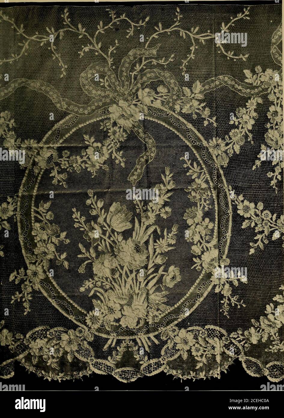 . Storia del merletto. Punto dAegentan.- riproduzione moderna a Burano del flounce ora belougiis evidentemente sbagliato, come il disegno e l'esecuzione è di cinquanta piatto LVI.. wn d'Italia, ha detto che in precedenza apparteneva a Paul de Gondy, cardinale de Retz 1614-79.late, ma è un bell'esempio di un flounce ecclesiastico. Altezza, 24 poll. )Scuola Urano. Questo tra le pagine 202 ami 203. Foto Stock