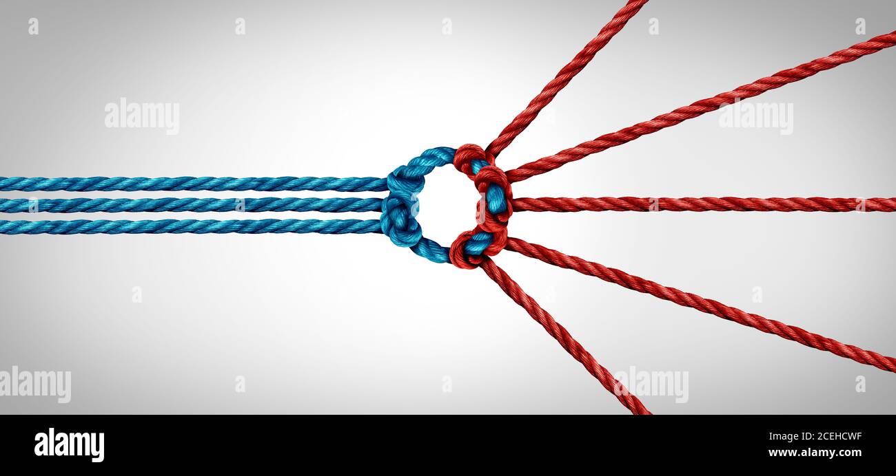 Fidatevi della partnership e del concetto di partner del team e dell'unità o dell'idea del lavoro di squadra come metafora aziendale per unire una partnership connessa tra loro. Foto Stock