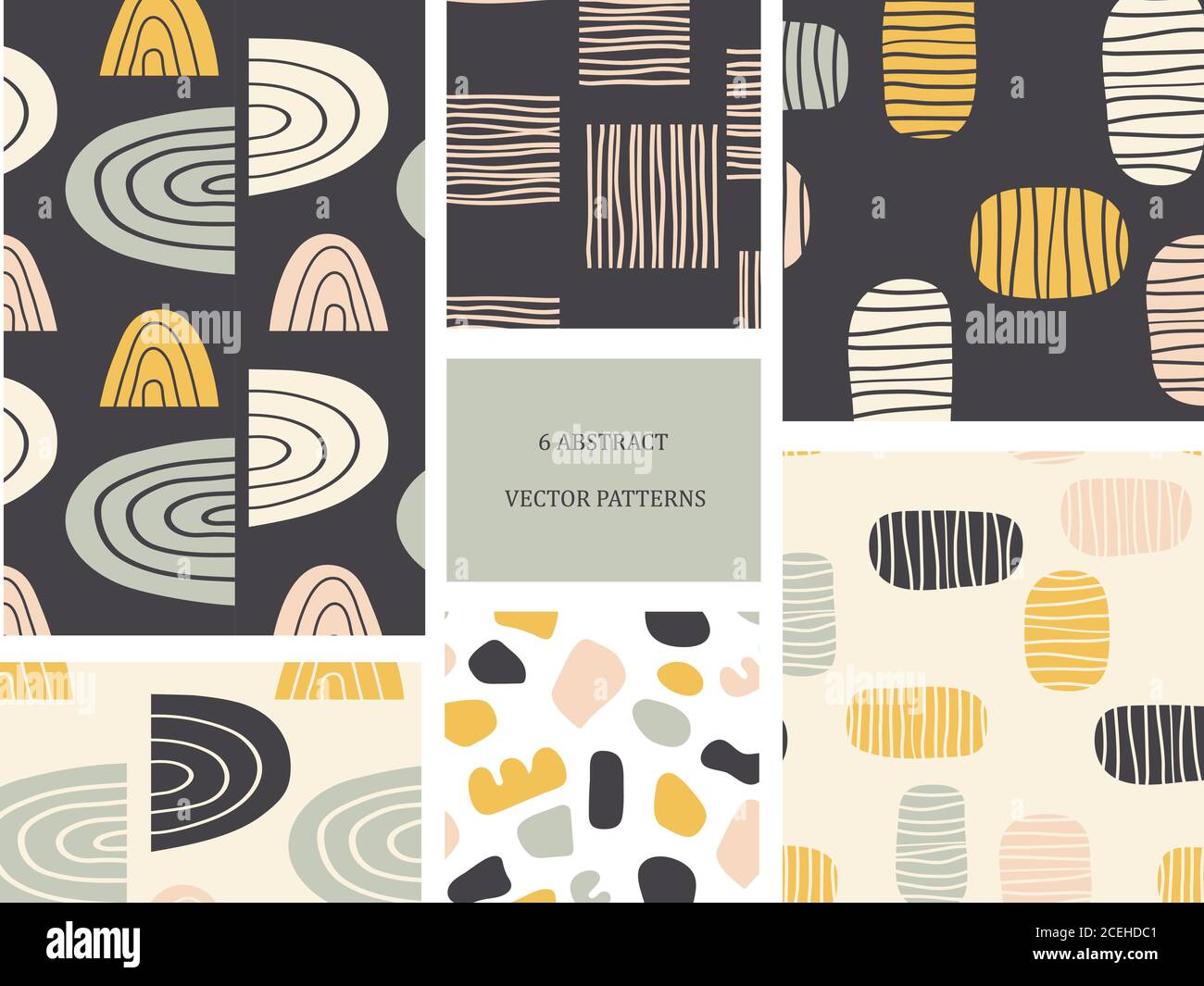 Insieme di simpatici motivi astratti senza giunture. Texture infinita per carta da parati, tessuti per la casa, tessuti, tappeti, coperte, cancelleria. Forme diverse disegnate a mano Illustrazione Vettoriale