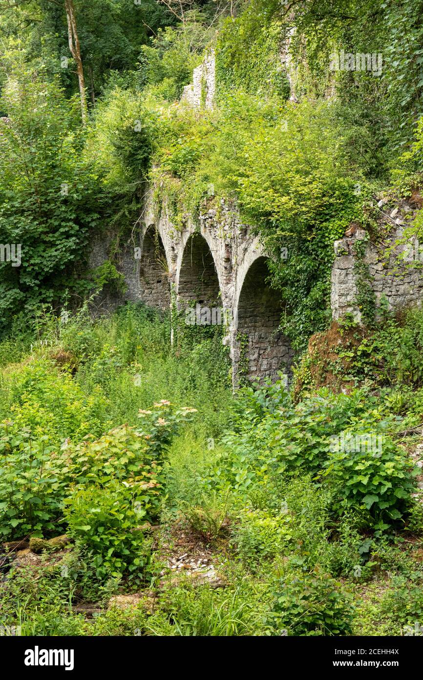 Abbandonati Fussell Old Iron Works, Mells, Somerset, Inghilterra, Regno Unito Foto Stock