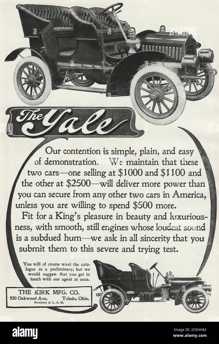 Pubblicità per la Yale Automobile, circa 1920 Foto Stock