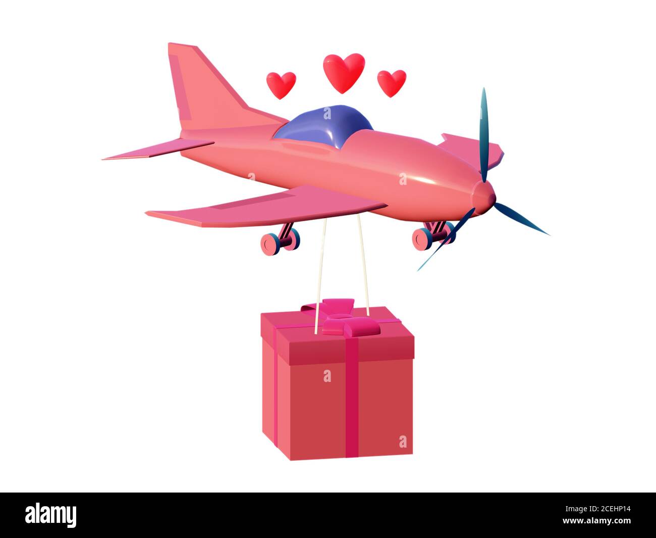 l'aereo rosa sta portando un regalo grande per la festa, concetto di  consegna del pacco dell'aria, isolato su sfondo bianco. rendering 3d Foto  stock - Alamy