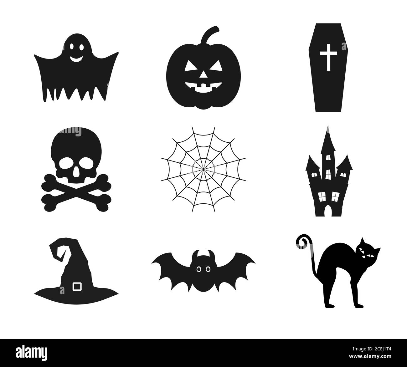 Set di icone Halloween. Illustrazione vettoriale, design piatto. Illustrazione Vettoriale