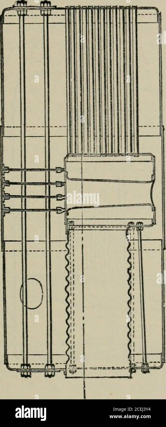 . Un manuale di ingegneria marina, comprendente la progettazione, la costruzione e la lavorazione di macchine marine, parte integrante della caldaia, bugne costruite in muratura in modo da racchiudere un'estremità, e formare un collegamento tra forni e tubi. Se due di tali caldaie vengono poste indietro e a distanza, e lo spazio tra di esse racchiuso in muratura, si forma una disposizione a doppia estremità simile alla prima descritta, tranne che l'acqua e il vapore non sono in comune ai due, tranne per mezzo di speciali connessioni. Tale caldaia è molto economica * la pratica navale attuale è quella di avere a s. Foto Stock
