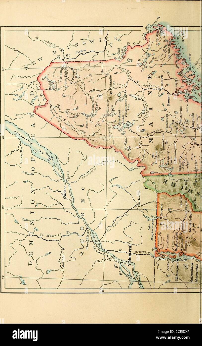 . Una geografia completa. Fig. 48. Mappa di rilievo del New England. Descrivere il rilievo: (A) la posizione dei montani, (6) le pianure, (c) i laghi, (d) il drenaggio, (e) la natura della linea costiera. Foto Stock