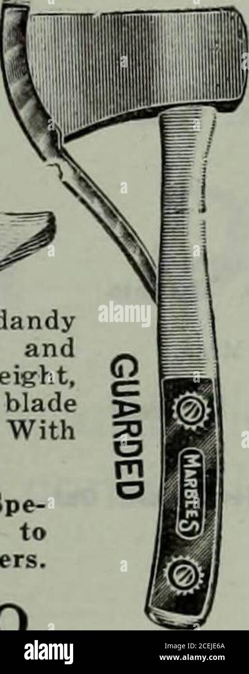 . Merchandising hardware marzo-giugno 1919. Marbles Camp Axe No.9 è un'ascia dandylittle per campeggio, pesca andauto viaggi. Lunghezza, 14 pollici; peso, 22 ozs. ; haridle di hickory ; blade2% x i% di acciaio solido in. Prezzo di listino: 1.10 USD. Withsheath, 1.65 dollari. SCRIVI PER IL CATALOGO che mostra i marmi 60 Spe-cieties per gli sportivi. Sconti liberali per i rivenditori. Tutti i jobber canadesi compileranno gli ordini. BRACCI DI MARMO E MFG. CO. 5350 Delta Avenue GLADSTONE MICHIGAN Manuf ac t u r e r s in cerca di sedi il successo del vostro settore dipende dalla vostra scelta di posizione informazioni complete e aggiornate sulle strutture per il ping delle navi Foto Stock