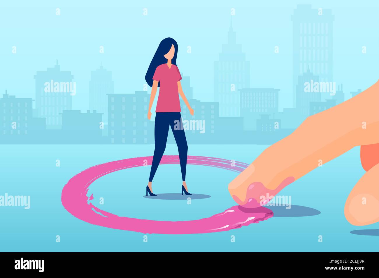 Vettore di un dito uomo che disegna un cerchio rosso intorno a. donna Illustrazione Vettoriale
