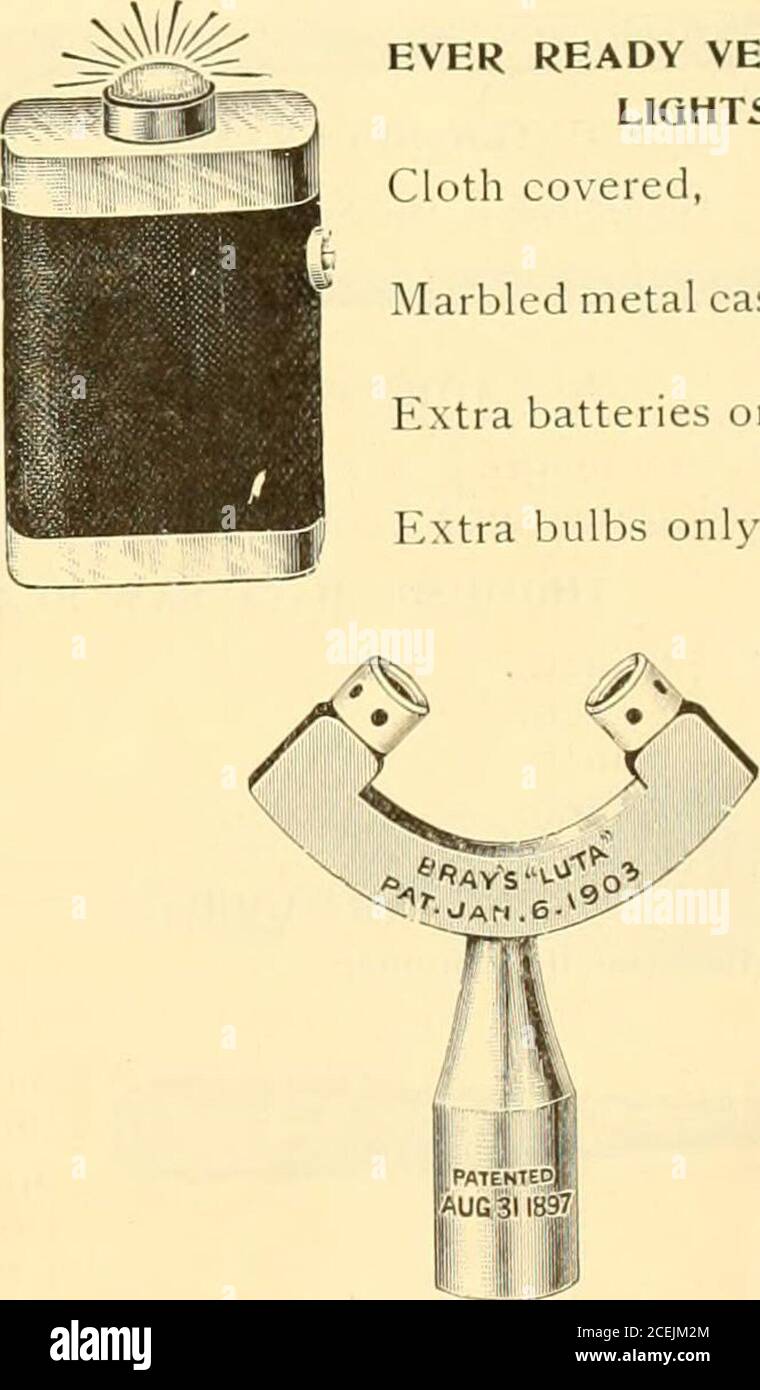 . Catalogo illustrato e descrittivo di selleria, carreria e passamaneria, forniture per magazzini generali. Stile minatori, rivestito in fibra, i/ixSyi. 2.50 dollari ciascuno. Stile regolare, rivestito in fibra, lisi-xSyi. 1.50 ciascuno. Stile normale, metallo smaltato, 1^x8. I.oo ciascuno. Solo batterie extra, 0,35 ciascuna. Solo lampadine extra, 0,35 ciascuna. GIUBBOTTO SEMPRE PRONTO POCKETLIGHTS. Rivestimento in tessuto,[^ € 0,85 ciascuno. f custodia in metallo marmorizzato, 0,60 ciascuno. Solo batterie extra,. 0,30 ciascuno. 0,30 ciascuno. LUTA BURNER. O i Foot. Il bruciatore è realizzato quasi interamente in metallo, la lava viene utilizzata solo quando la fiamma entra in contatto con il bruciatore. È ampiamente venduto in comm Foto Stock