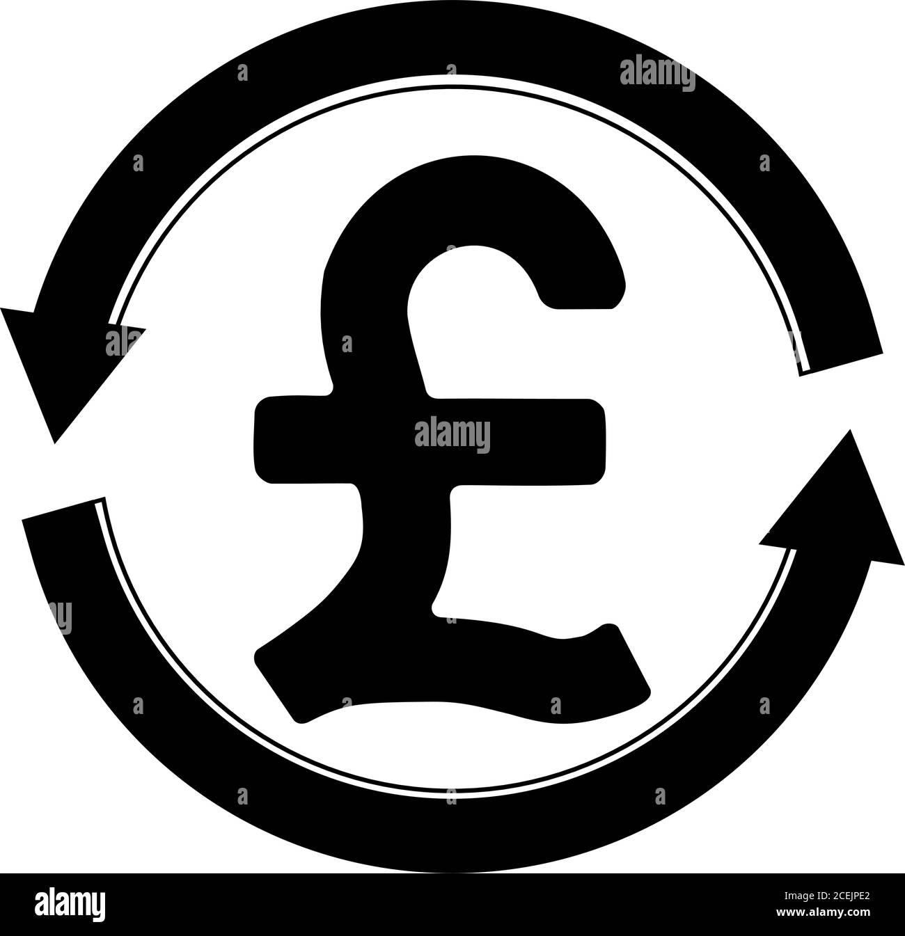 Sterlina icona Sterling in cerchio rotondo rotto con frecce per indicare la circolazione di denaro. Illustrazione Vettoriale