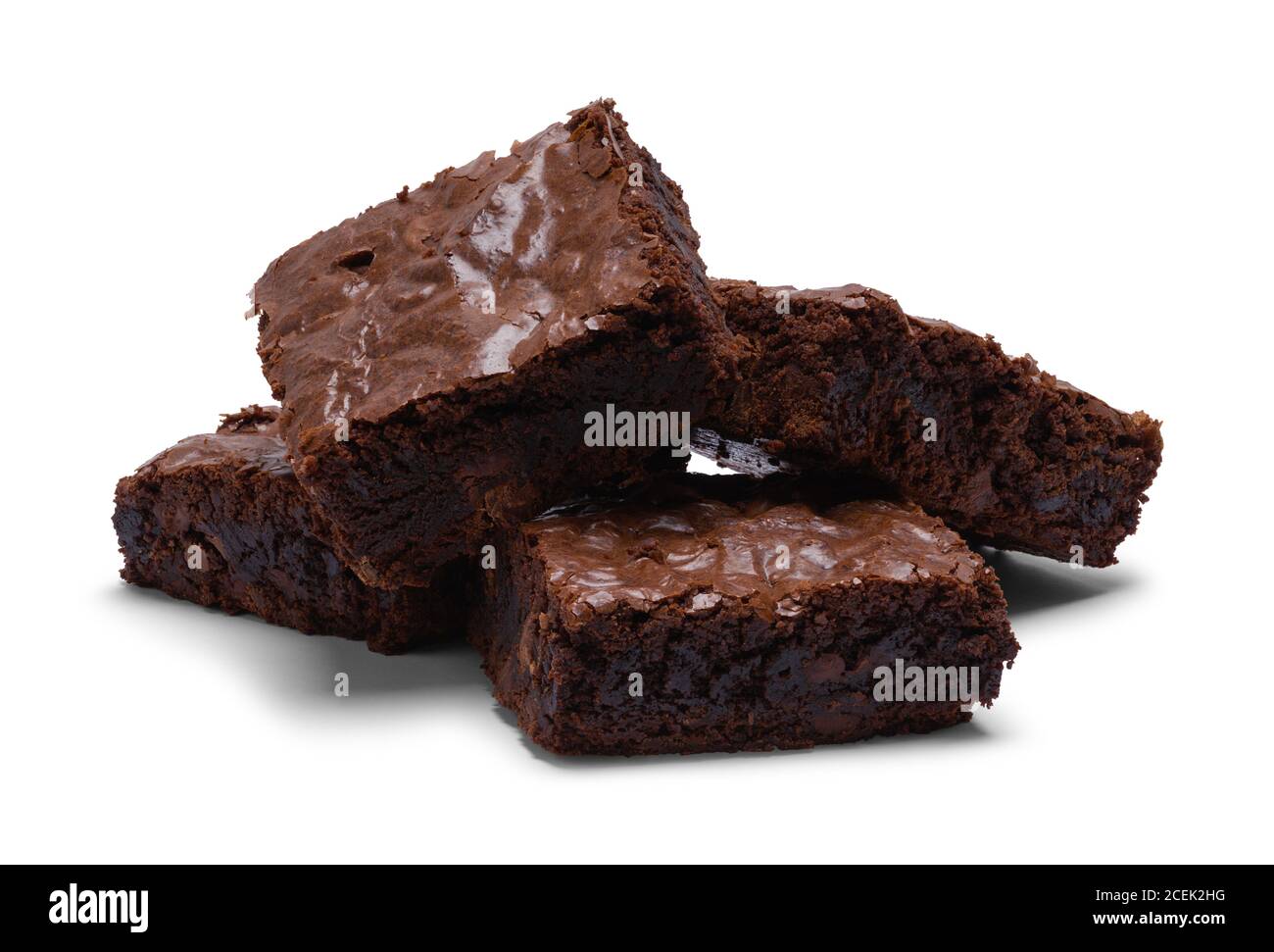 Quattro brownie al cioccolato isolate su sfondo bianco. Foto Stock