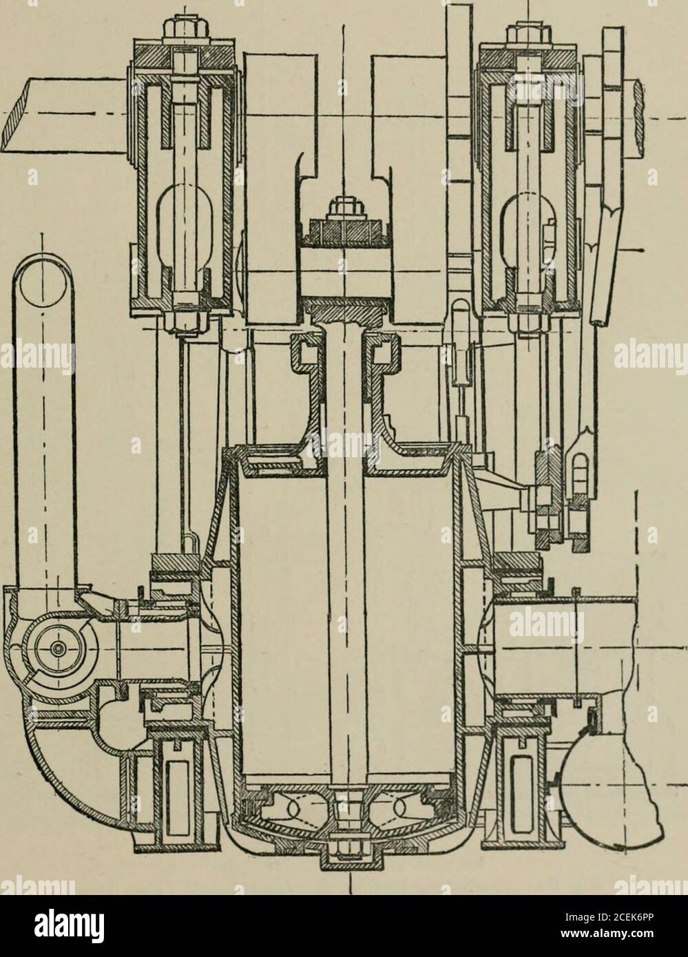 . Un manuale di ingegneria marina: Comprendente la progettazione, la costruzione e la lavorazione di macchinari marini. Fig. 5.-Steeple Engine. Il carbone non è di prima importanza (come nei veloci camicisti passeggeri in corto viaggi, e negli yacht in servizio simile), sembra saggio evitare le alte pressioni, soprattutto come con loro il costo e il peso dei macchinari ismaterialmente aumentato. La posizione inclinata del cilindro è stata adottata nell'INTRODUZIONE: MOTORE DIAGONALE. 7 veloci e poco profonde barche a vapore e rimorchiatori navali con successo; e toget sopra la difficoltà causata dalle grandi atlanti-scivoloni spaziali richieste b Foto Stock