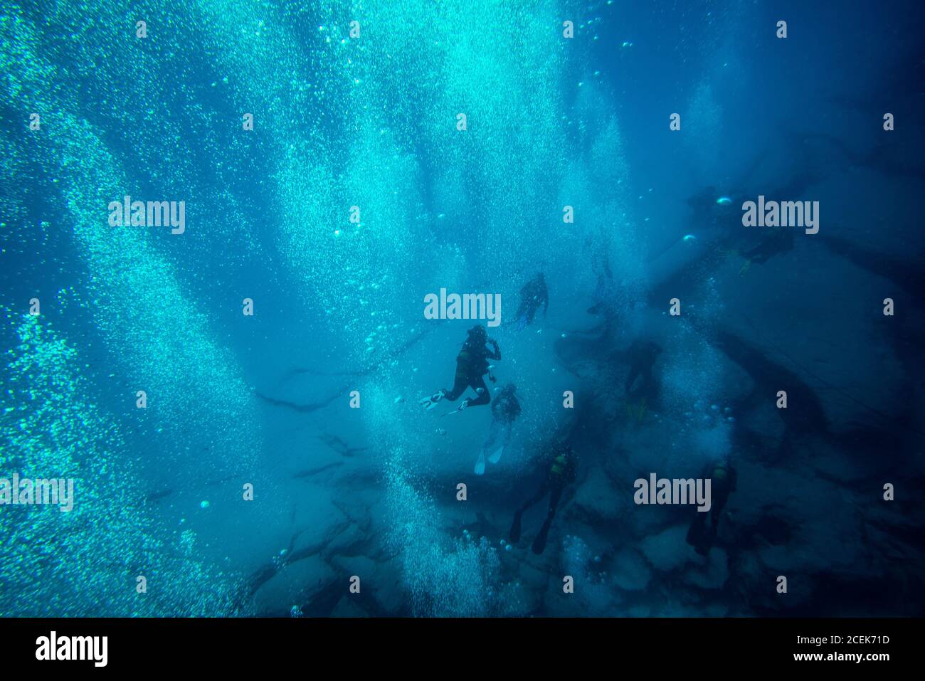 Subacquei in immersione, fuerteventura isole canarie Foto Stock