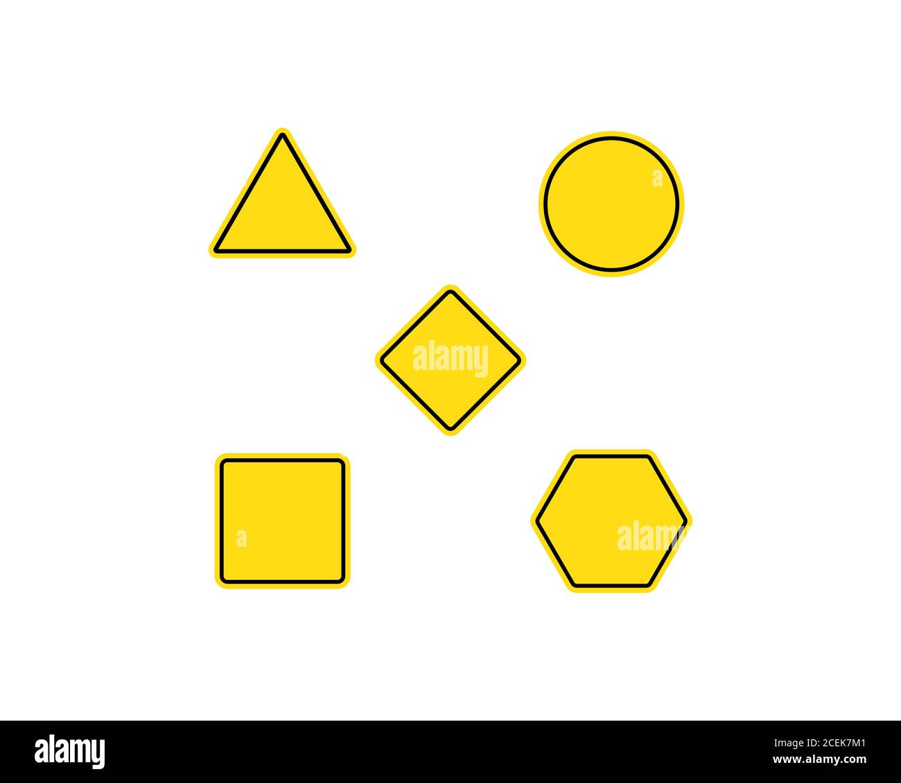 Set di modelli di segnali di avviso vuoti. Segnaletica stradale. Forme triangolari, quadrate o rombali, rotonde e rettangolari. Vettore su sfondo bianco isolato. EPS 10 Illustrazione Vettoriale