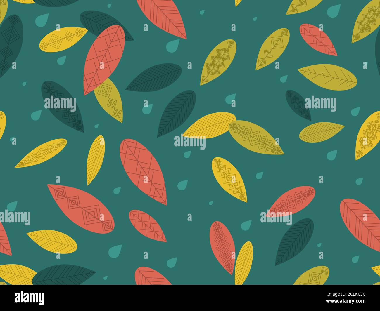 L'autunno lascia un motivo senza cuciture. Foglie cadenti, caduta di foglie e gocce d'acqua, pioggia. Sfondo per superfici, stampa su carta e tessuto. Illustratore vettore Illustrazione Vettoriale
