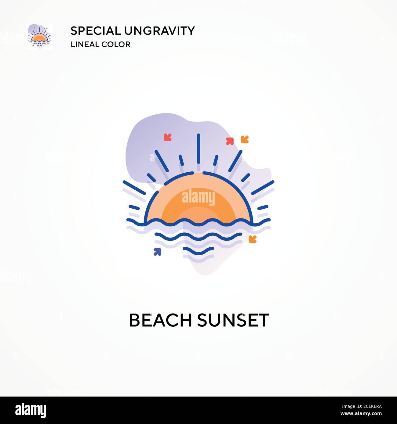 Spiaggia tramonto speciale ungravity icona di colore lineare. Concetti moderni di illustrazione vettoriale. Facile da modificare e personalizzare. Illustrazione Vettoriale