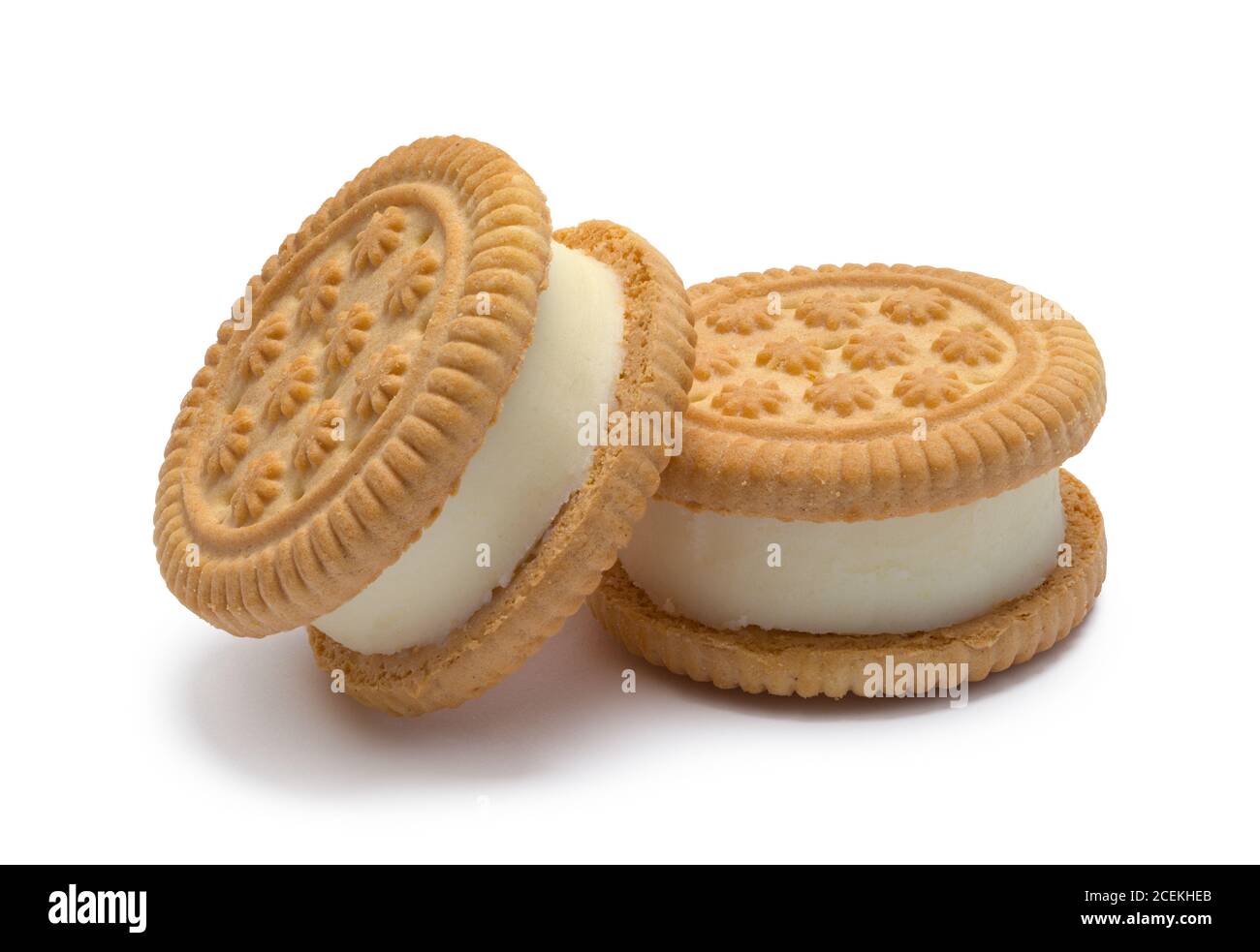 Due spessi biscotti di sandwhich alla vaniglia isolati su bianco. Foto Stock