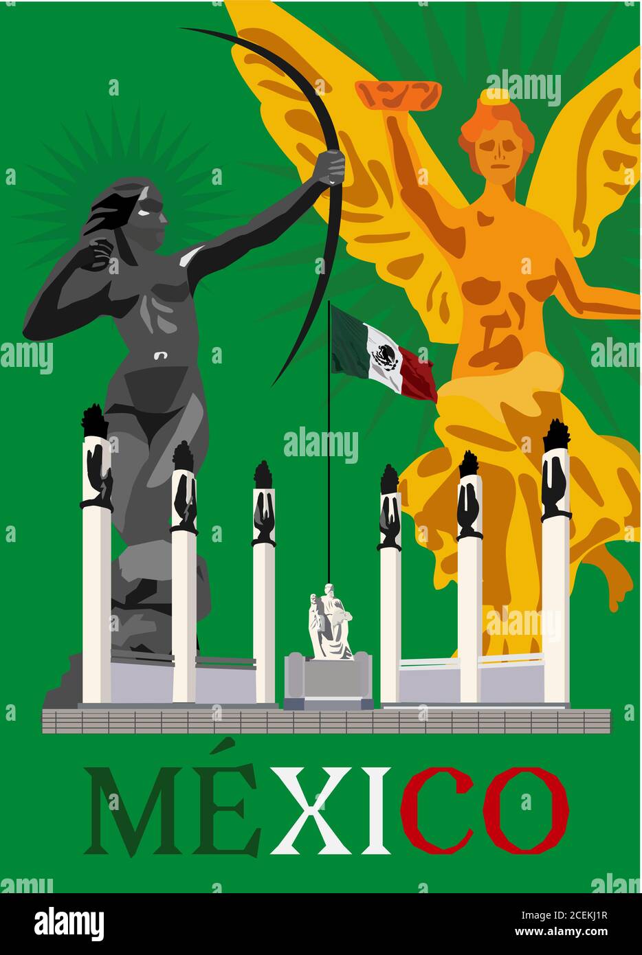 Monumenti messicani Diana la cacciatrice, Angelo dell'Indipendenza, monumento degli eroi dei ragazzi di illustrazione Chapultepec Illustrazione Vettoriale