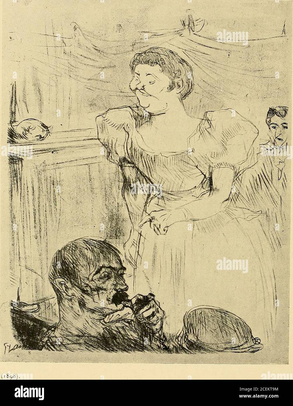 . Le peintre-graveur illustré : (xix et xx siècles). y/ (1898). Lithographie publiée par Jean Boussod, Manzi et Joyant, au prix de 20 franchi, et tirée à centépreuves signées, numérotces et timbrées. Bibliothèque Nationale, Musée des Beaux-Arts, Budapest, mm. Marcel Guériu, EUG. Mutiaux. VENTES : A. Ragault (1910), 85 fr. ; Anonyme, 14 fév. 1911, 30 lr. Roger Marx (1914), 51 fr. 271. - DI ti FELLOW (anglaise au café-concerto) (H. :î24 milim. L. îîq). Litografia publiée par J. Boussod, manzi et Joyant à 24 épreuves, signées, numérotées ^l timbrées,au prix de 20 franchi (non compris quelques é Foto Stock